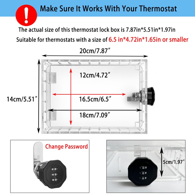Young Dance Universal Thermostat Combination Lock Box, Clear Large Thermostat Guard for Wall Thermostats, Thermostat Cover Fits Thermostats 6.5  ""H x 4.72  ""W x 1.97  ""D or Smaller (1 Set) - Image 2